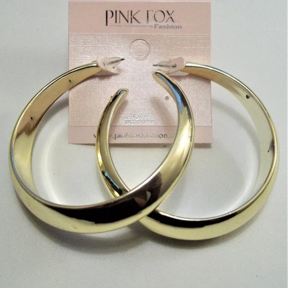 2 1/4" Graduated Open End Hoop Pierced Post Gold Tone Vintage Aged Light… - Picture 2 of 2